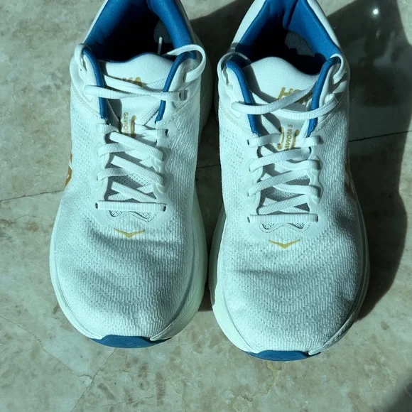 Hoka White and Blue Sneakers with Gold Logo - Picture 3 of 6